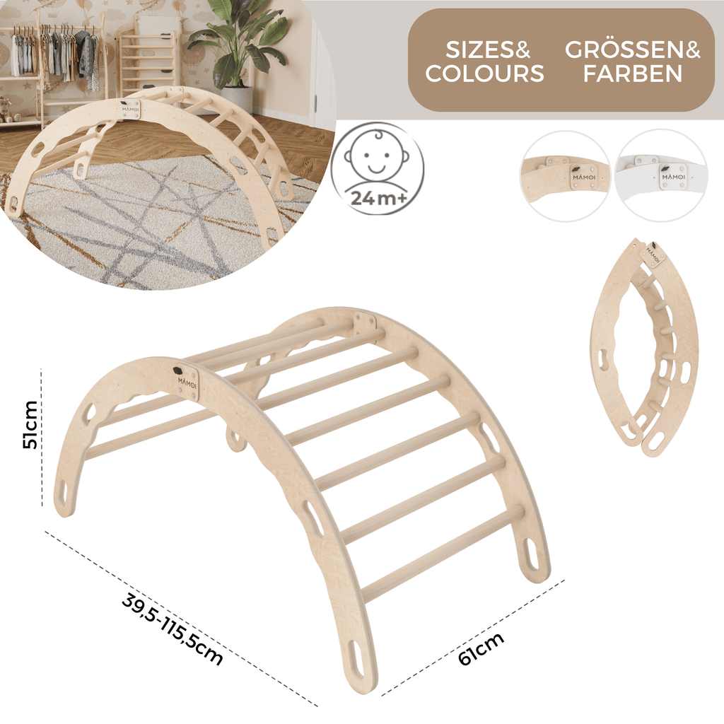 MAMOI® Indoor climbing frame for toddlers, Wooden baby gym, Play gym rocker toys made of wood for toddler, Rockers montessori climbing frame age 1-3