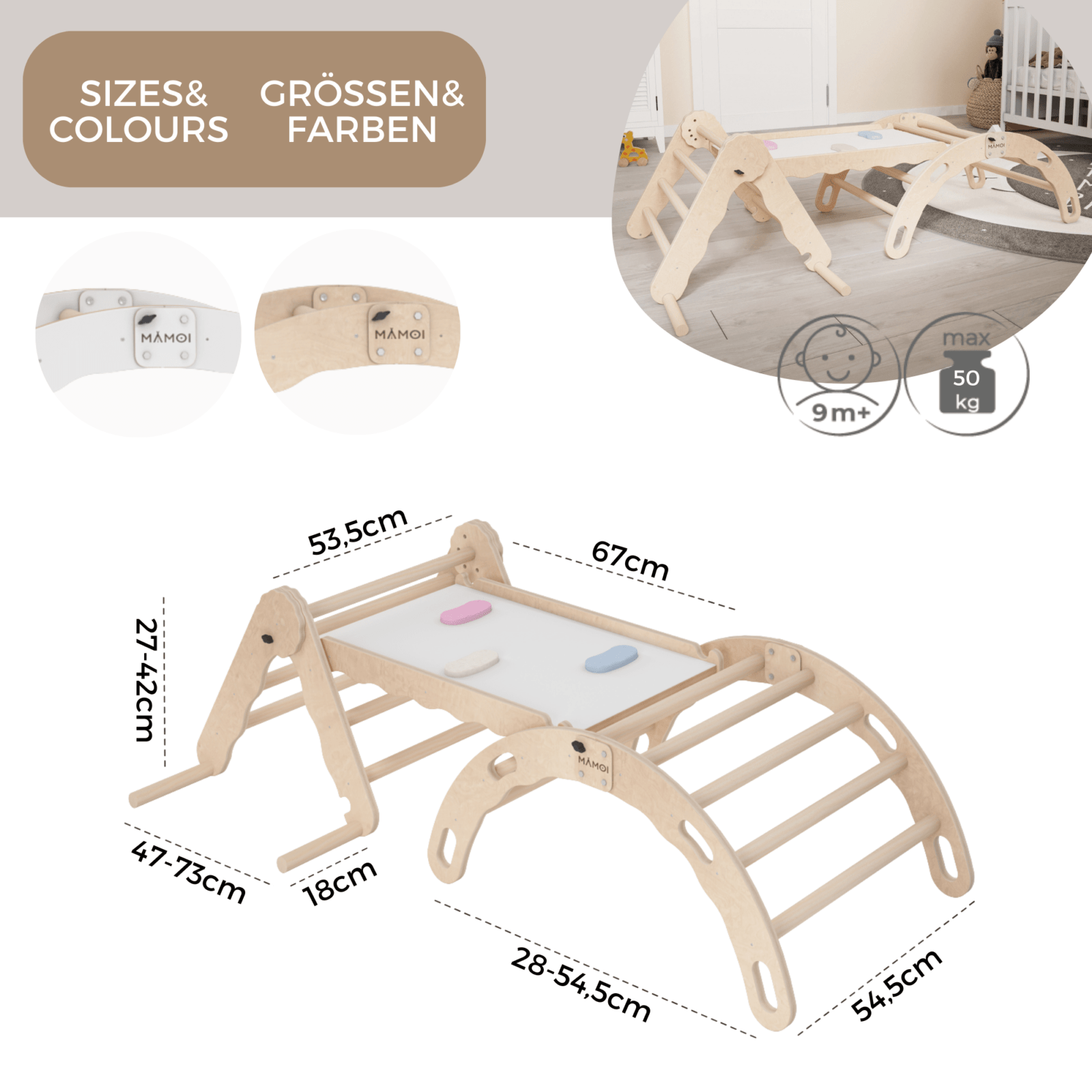 MAMOI® SET: Climbing frame, triangle and slide, ages 1-3 years old