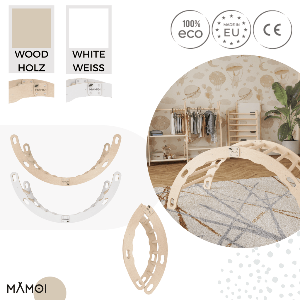 MAMOI® Indoor climbing frame for toddlers, Wooden baby gym, Play gym rocker toys made of wood for toddler, Rockers montessori climbing frame age 1-3
