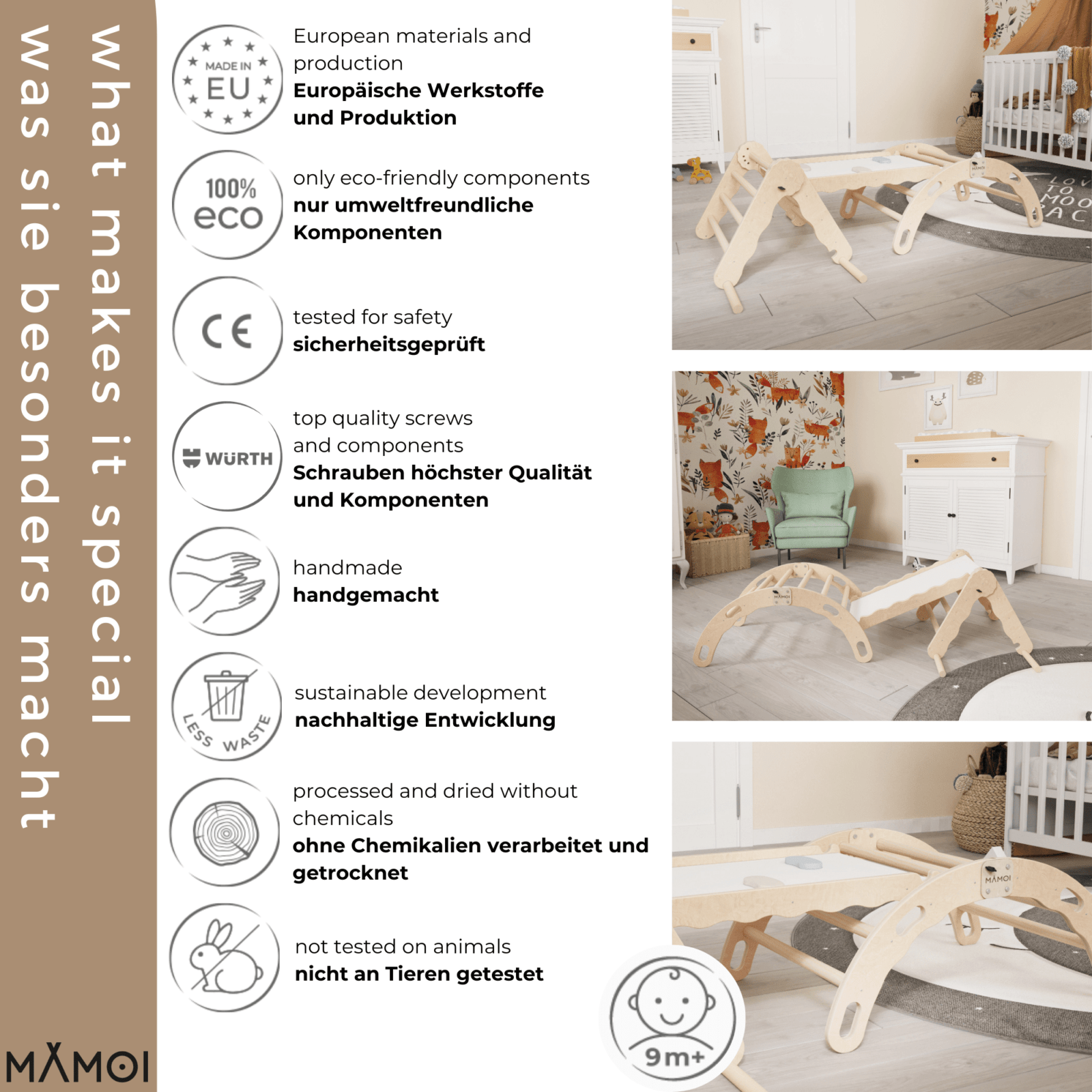 MAMOI® SET: Climbing frame, triangle and slide, ages 1-3 years old