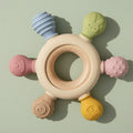 Pepicat Silicone Teething Toys - Natural Wooden Ring with Silicone Cover
