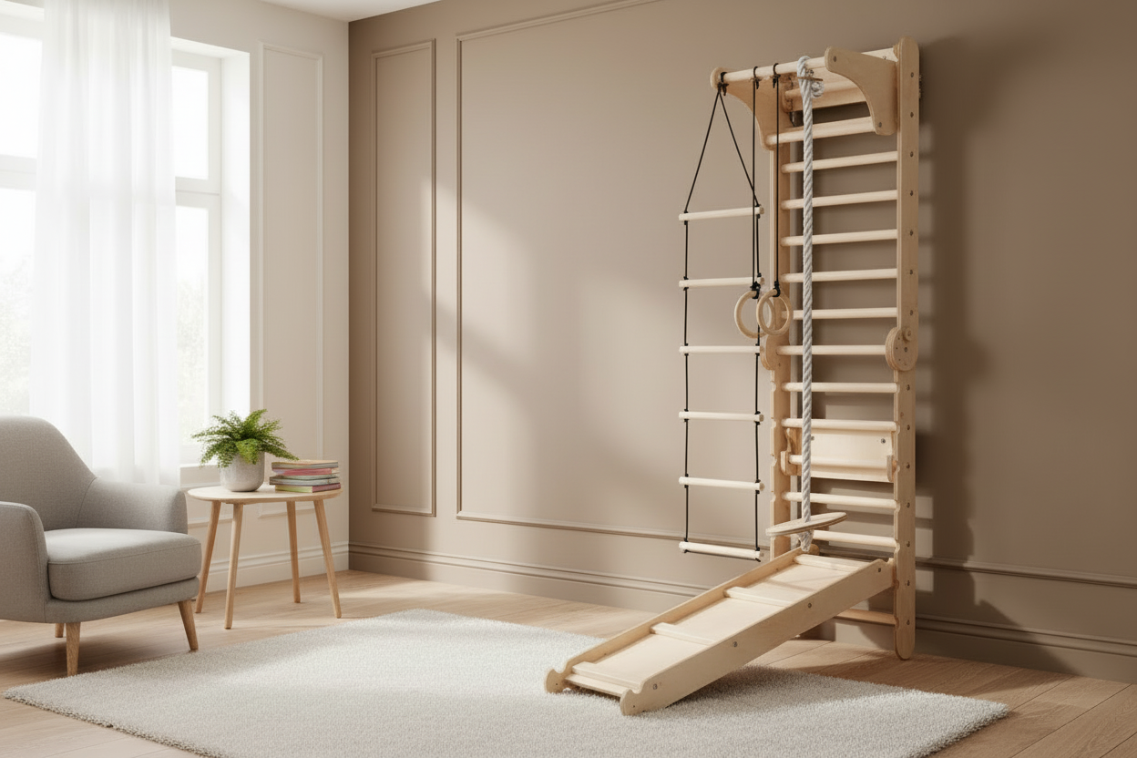 6in1 Swedish Ladder for Kids – Converts into Pikler Triangle + Slide + Swing