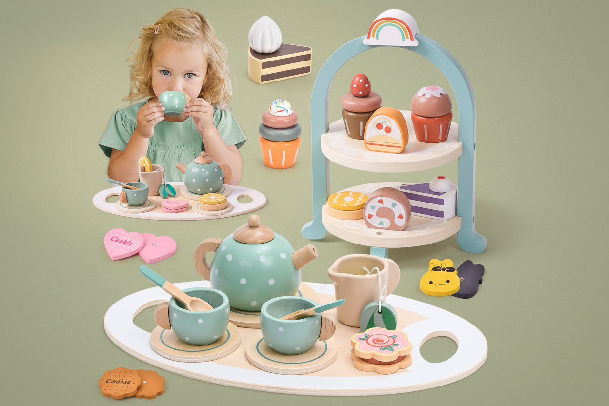 Atoylink Wooden Tea Party Set for Little Girls 28 Pcs