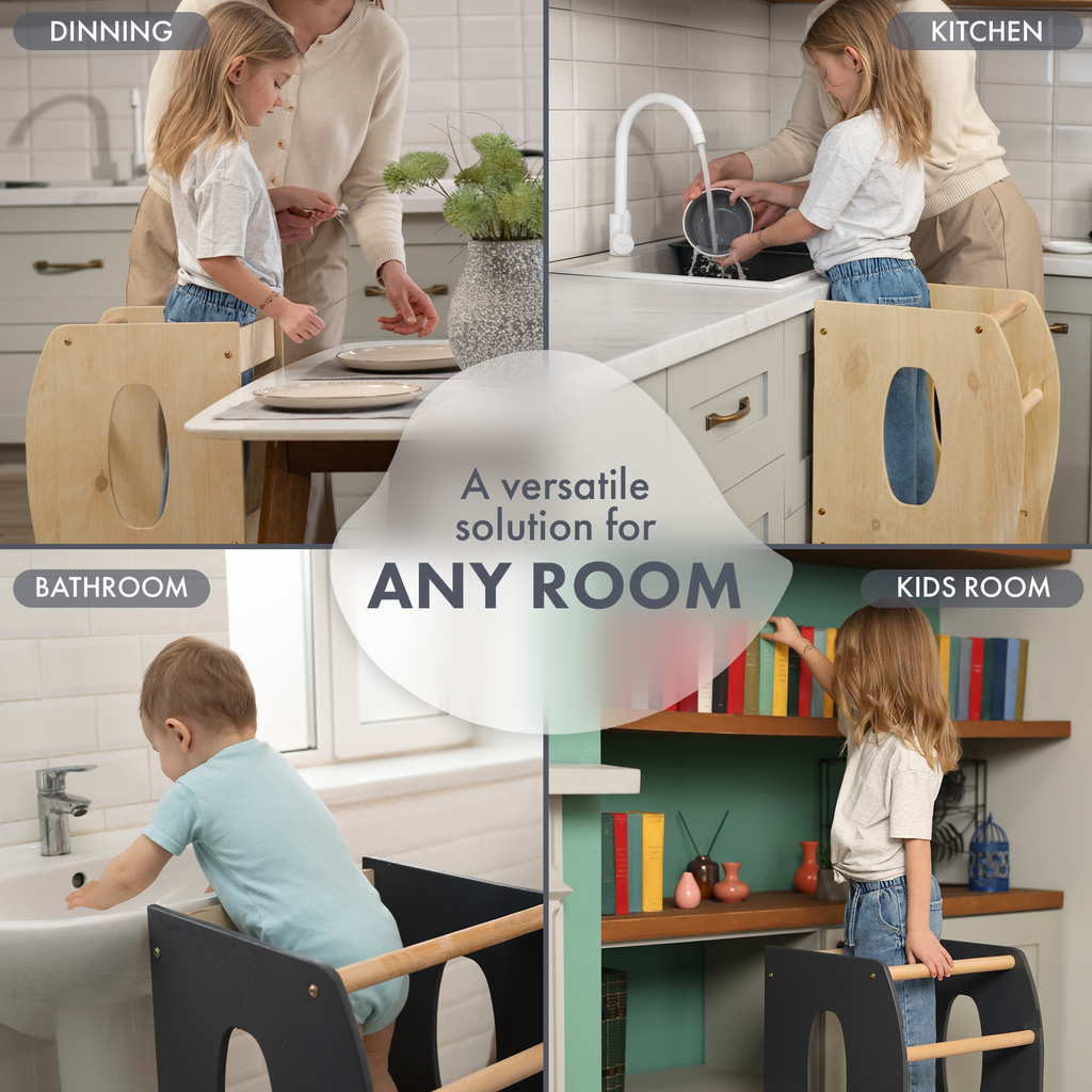 Stable Montessori Tower: Wooden Growing Chair - Beige