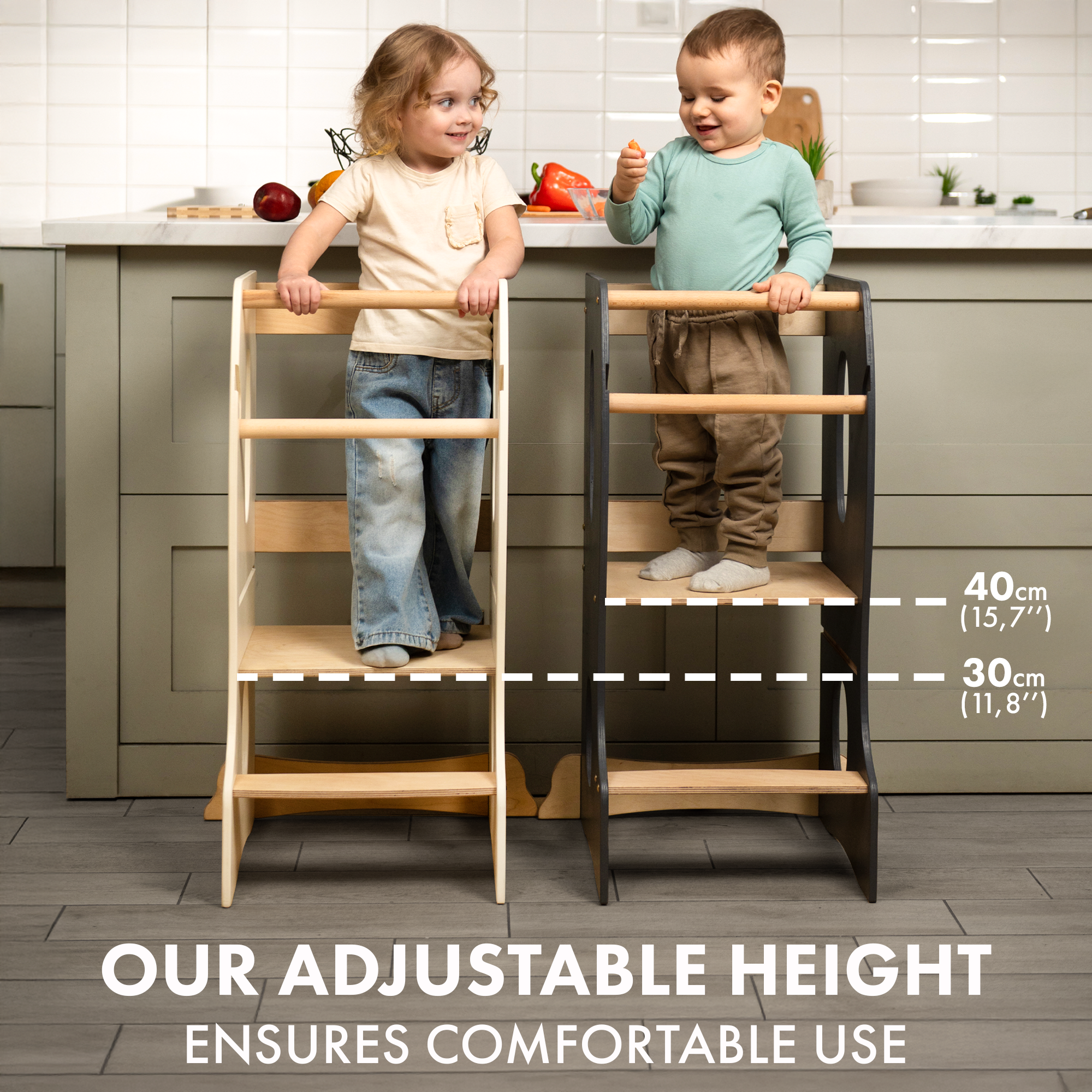 Stable Montessori Tower: Wooden Growing Chair - Beige