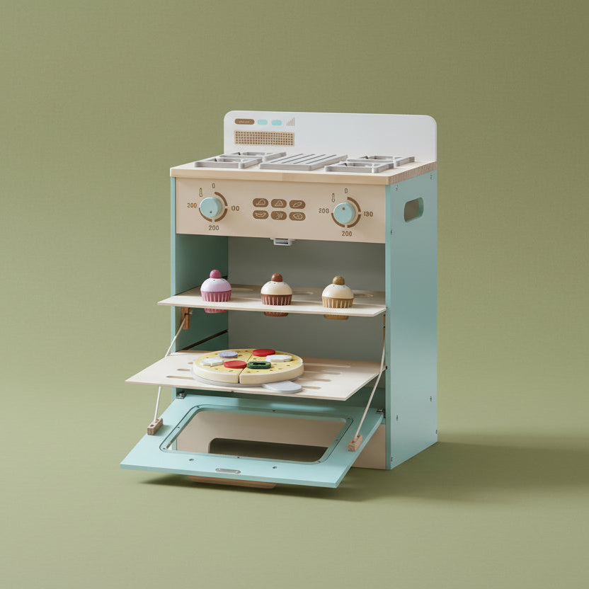 Montessori-Inspired Wooden Toy Kitchen Oven Playset
