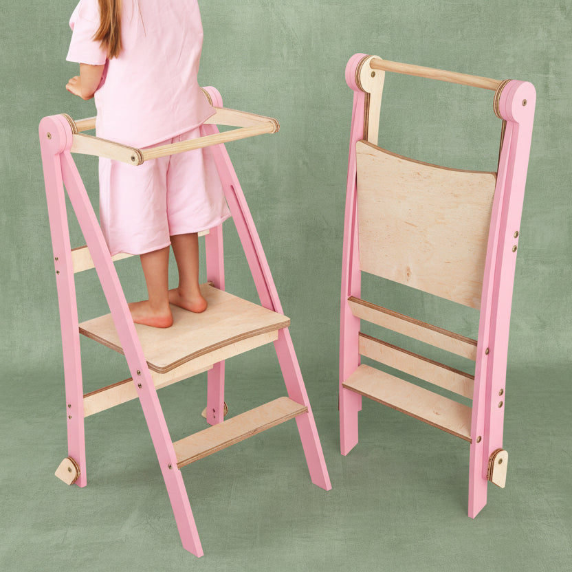 Helper Tower: A Multi-functional Foldable Step Stool for Kids - Pink