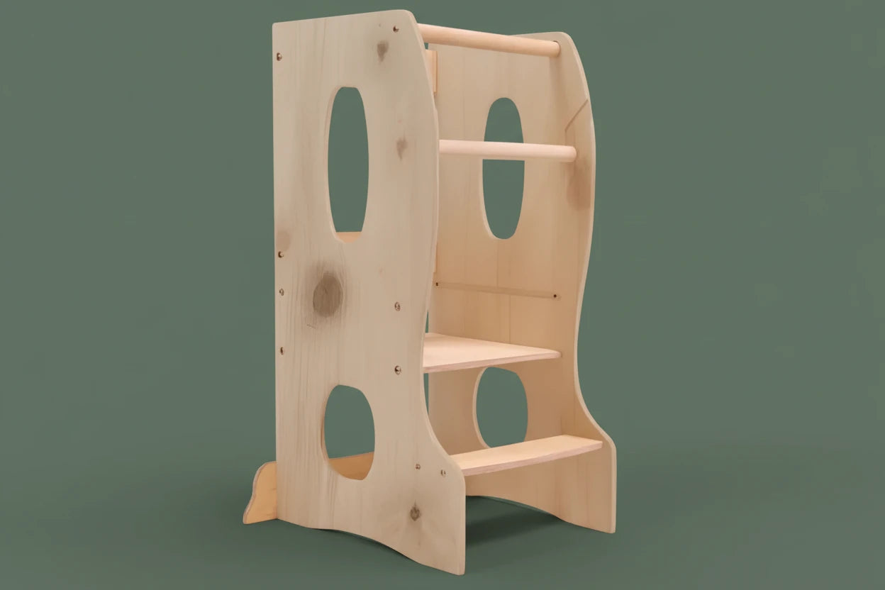Stable Montessori Tower: Wooden Growing Chair - Beige